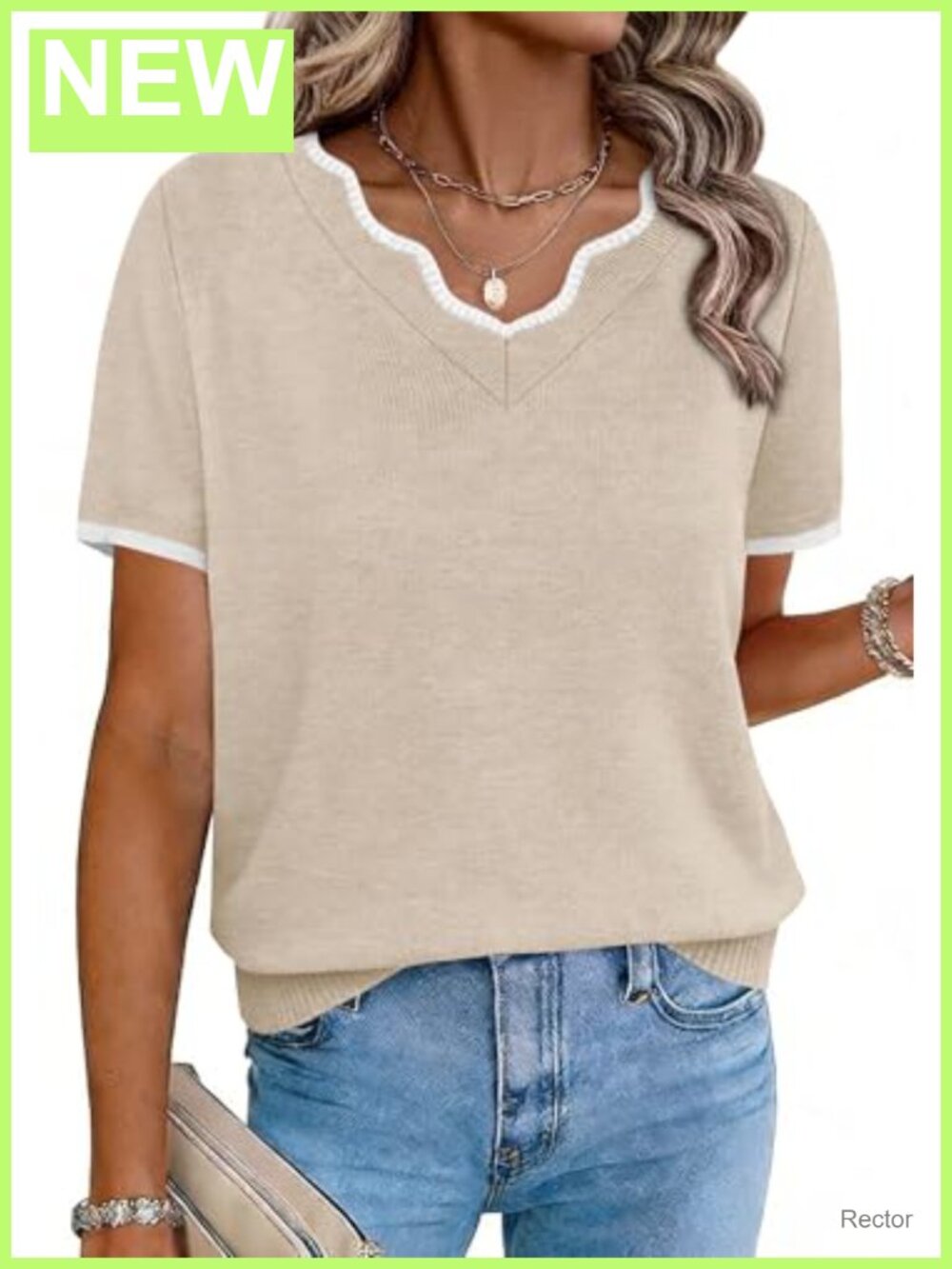 Short Sleeve V Neck Lightweight Sweater Relaxed Fit Business Casual Top